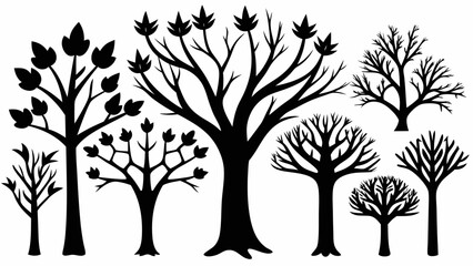 Obraz premium A collection of stylized black silhouette trees against a white background