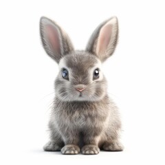 Fototapeta premium Cute grey baby bunny sitting and posing on a seamless white background