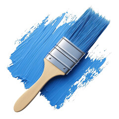 Brush coated with vibrant blue paint spreads color across a canvas for a creative project on transparent background