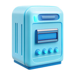 Stylish blue retro mini refrigerator with control buttons and sleek design in modern kitchen setting on transparent background