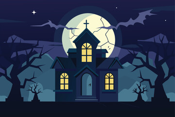 Ghosts in Moonlit Flower Garden Vector