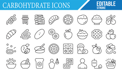 Collection of Carbohydrate Food Icons for Meal Planning and Nutritional Design