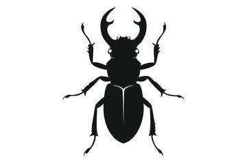 Detailed silhouette illustration of a stag beetle on a clean white background