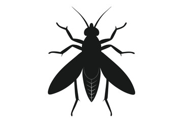 Black silhouette of a flying insect on a white background
