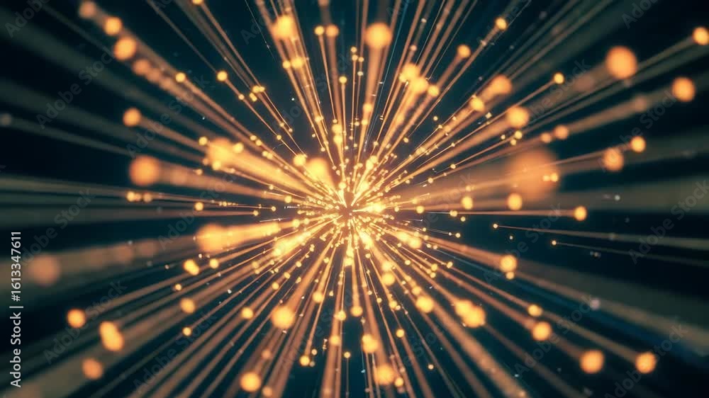 Poster a mesmerizing burst of golden particles radiating outward in a dynamic display of energy and light s