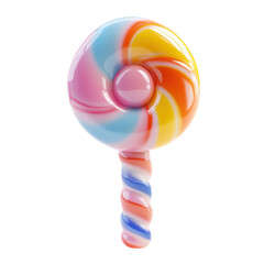 Colorful spiral lollipop with vibrant swirls on a stick captured in a bright setting on transparent background