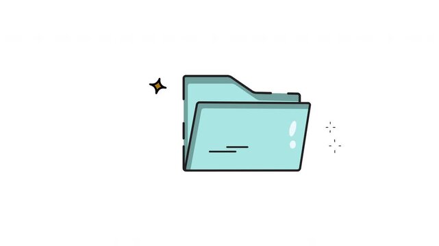 Animated blue folder icon with clean outlines and subtle sparkle decorations, representing digital files or organization, set on a plain white background.

