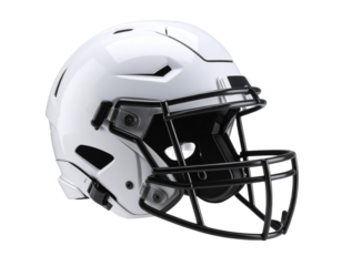 A - Floating White Football Helmet Mid-Air with Motion Blur and Spotlight Shine, Transparent Background.