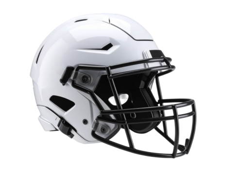 A - Floating White Football Helmet Mid-Air with Motion Blur and Spotlight Shine, Transparent Background.