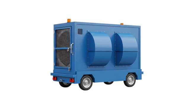Blue mobile industrial ventilation unit isolated on white background render