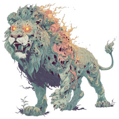 Undead Lion: A majestic lion, transformed into a grotesque undead creature, stands with glowing eyes and exposed bone, its decaying flesh hinting at a long-lost life.