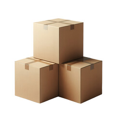 Fototapeta premium Stack of Three Brown Cardboard Boxes for Delivery, Cargo, and Courier Services on White Background