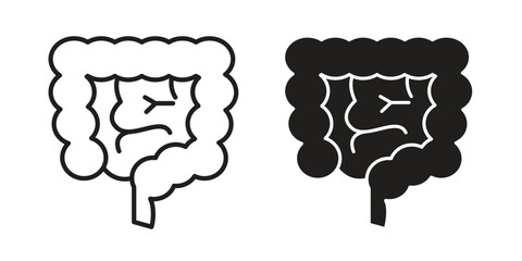 Large intestine icon vector in thin line and flat style with editable stroke