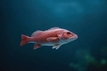 Vibrant pink snapper swimming in deep blue ocean waters