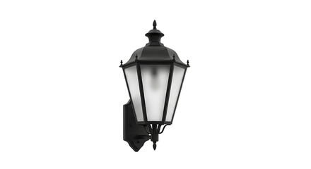 Elegant black outdoor lantern with frosted glass against a plain white background