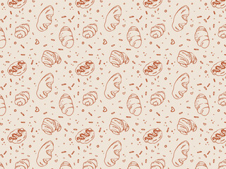 Cute seamless pattern of bakery theme. Vector illustration in hand drawn style