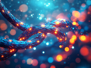 Abstract particle wave background with glowing flow lines. Technology concept.