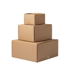Obraz premium Stack of Three Brown Cardboard Boxes for Delivery, Cargo, and Courier Services on White Background