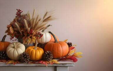 Happy thanksgiving day greeting with autumn leaves border and festive message