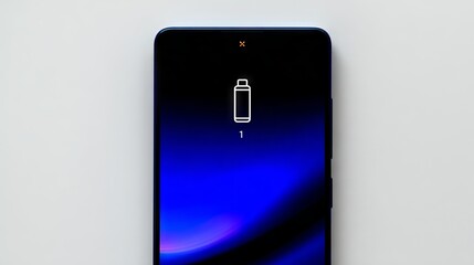Smartphone mock up with low battery indicator displayed on a vibrant blue gradient background, showcasing modern technology and digital design elements for creative projects