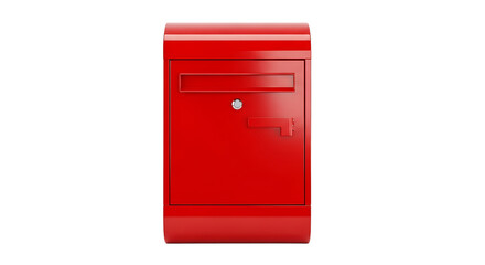 Front view of a red mailbox isolated on a white background, post service