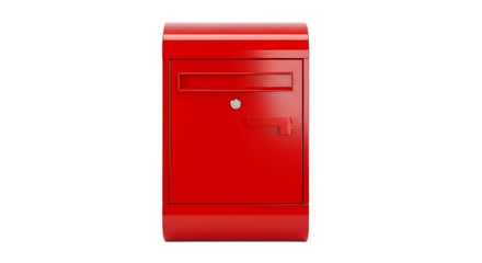 Front view of a red mailbox isolated on a white background, post service