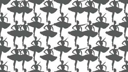 Silhouette pattern of ballerinas in various poses on a white background creating a dance themed design