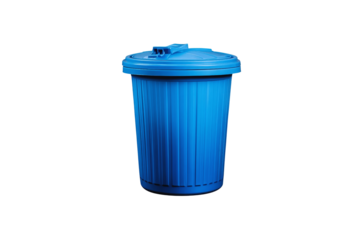 Blue Plastic Waste Bin Lidded Trash Can Recycling Container Isolated on