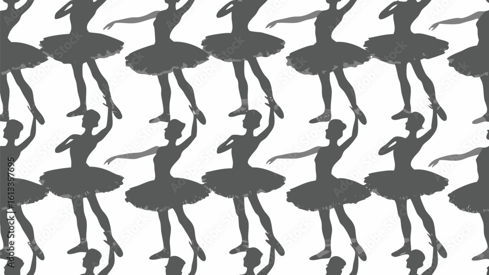 Poster seamless repeating pattern of ballerina silhouettes in various poses on a white background design el