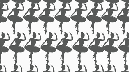 Silhouette pattern of ballerinas in various poses against a white background in a repeating arrangement