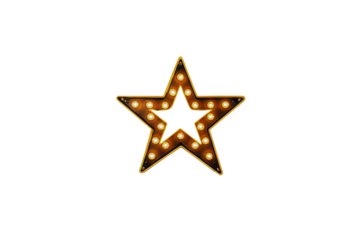 Illuminated Star Shape Sign Gold Frame Warm Light Bulbs Isolate transparent background
