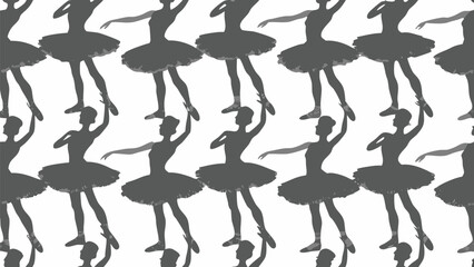 Seamless repeating pattern of ballerina silhouettes in various poses on a white background design element