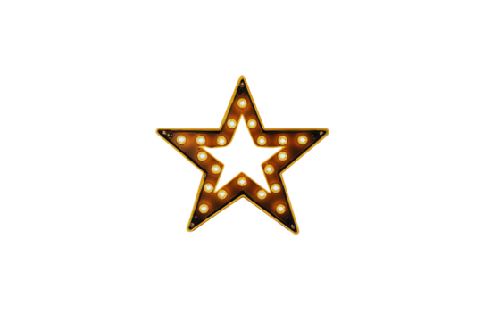 Illuminated Star Shape Sign Gold Frame Warm Light Bulbs Isolate transparent background