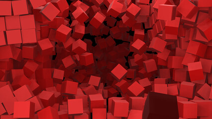 The scattered red cubes or boxes, image ready for wallpaper or background.