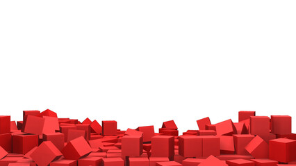 The scattered red cubes  or boxes isolated on transparent background, image ready for wallpaper or background.