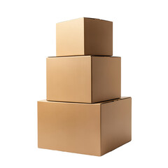 Stack of Three Brown Cardboard Boxes for Delivery, Cargo, and Courier Services on White Background