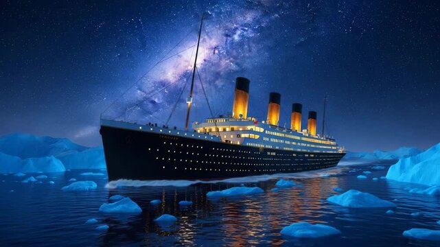 Titanic: Majestic Night Voyage Through Icy Waters