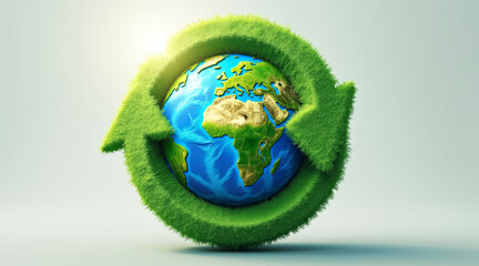 Fototapeta premium Eco friendly earth icon surrounded by green grass, symbolizing sustainability and renewable energy