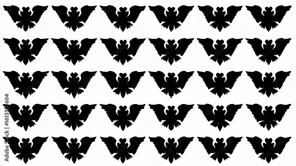 Poster repeating pattern of black bat silhouettes arranged in rows and columns on a white background design