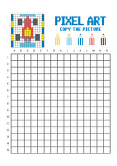 Copy the picture grid drawing worksheet for kids. Pixel art race car