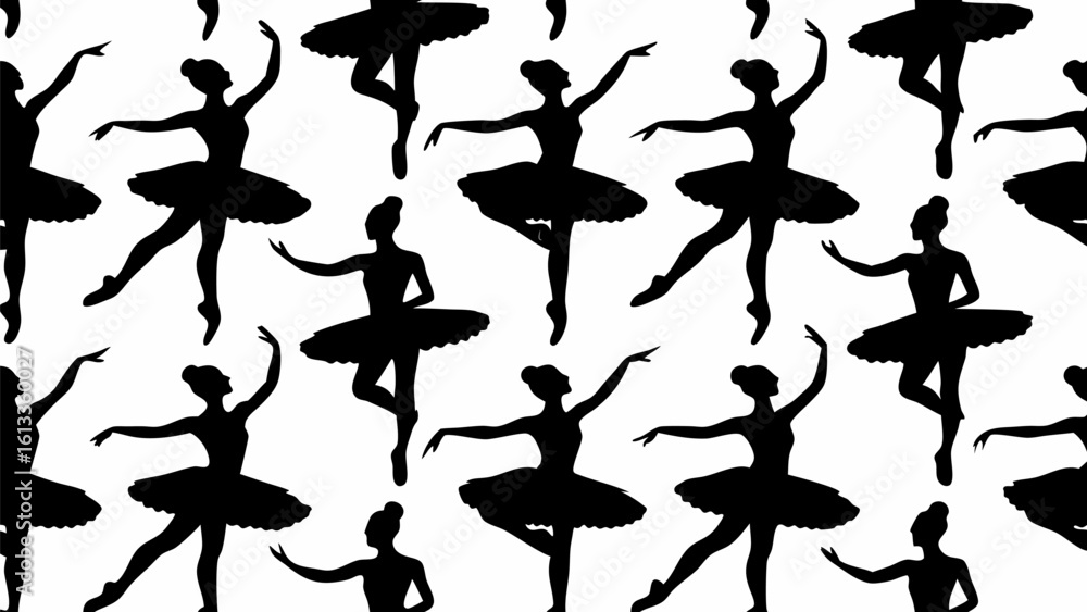 Poster seamless pattern of ballerina silhouettes in various poses on a white background design element