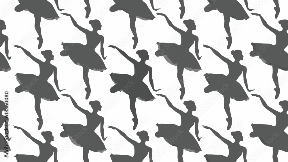 Poster repetitive pattern of ballerina silhouettes in various poses against a white background design eleme