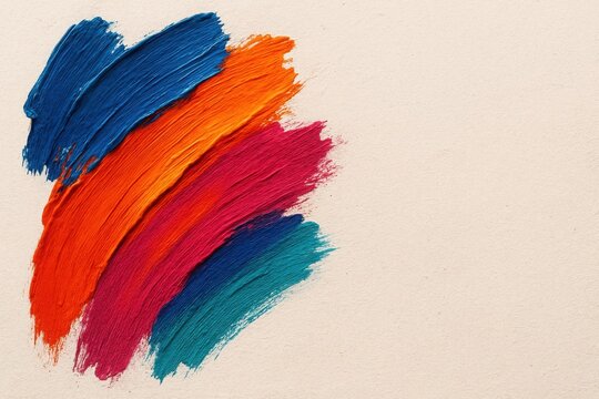 Vivid textured brushstrokes in blue, orange, pink, and teal on a neutral paper background - bold and expressive visual, ideal for art posters, creative banners, and social media content.