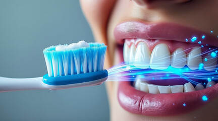 Oral microbiome concept ,Brushing teeth to clear away harmful microbes and maintain oral health with toothbrush