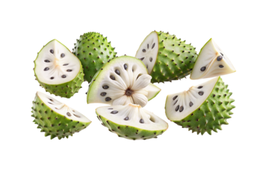 Beautiful cut soursop fruit on a white background creating a stunning image