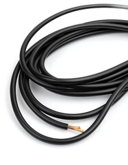 Black electrical wires coiled on white background