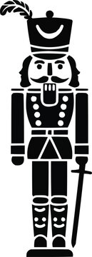 Vector silhouette of nutcracker soldier standing upright with sword and plume