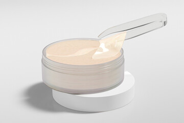 hydrating under eye patches packaging mockup, translucent plastic jar for eye mask, Hydrogel eye mask in frost glass cylindrical Container, anti-wrinkle patches in round packaging with screw lid