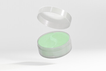 translucent plastic jar packaging for eye patches, Hydrogel eye mask in frost glass cylindrical Container, hydrating collagen patches in round container with screw lid