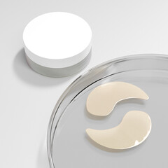 hydrating under eye patches packaging mockup, translucent plastic jar for eye mask, Hydrogel eye mask in frost glass cylindrical Container, anti-wrinkle patches in round packaging with screw lid